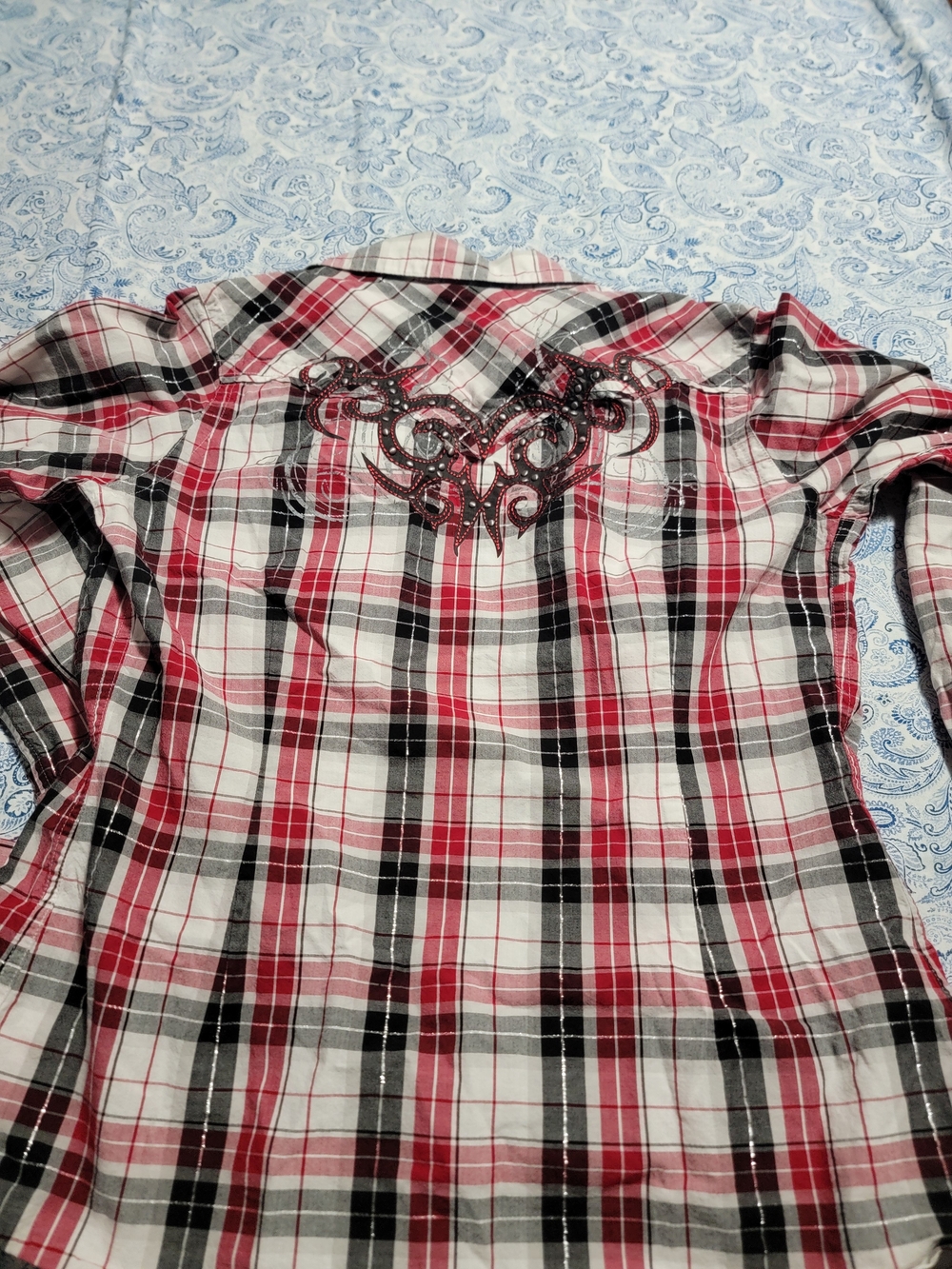 Ariat Red & Black Plaid Embellished Western Shirt